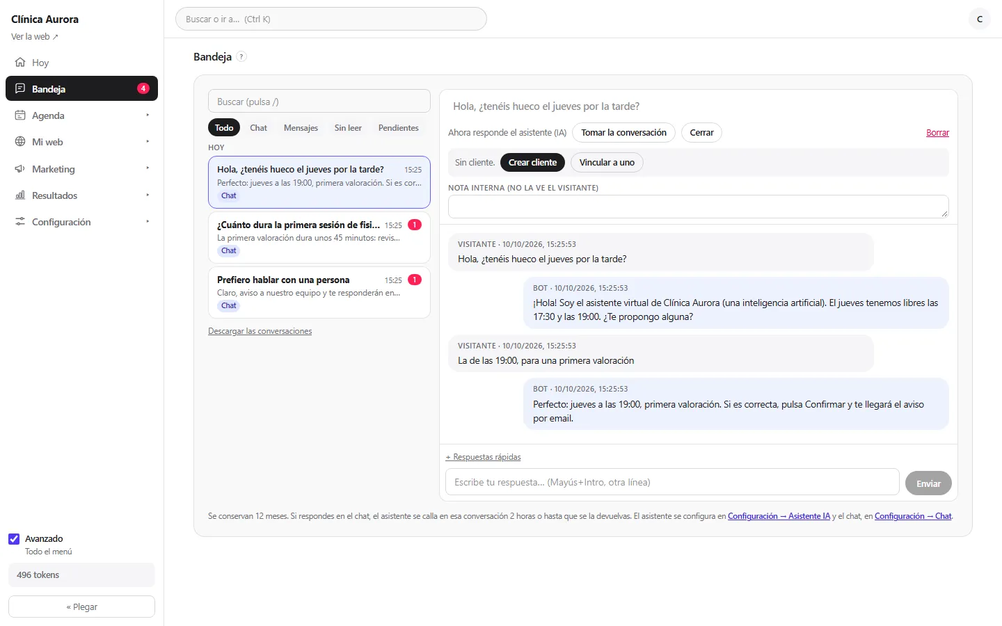 Axon inbox showing a conversation between a customer and the AI assistant